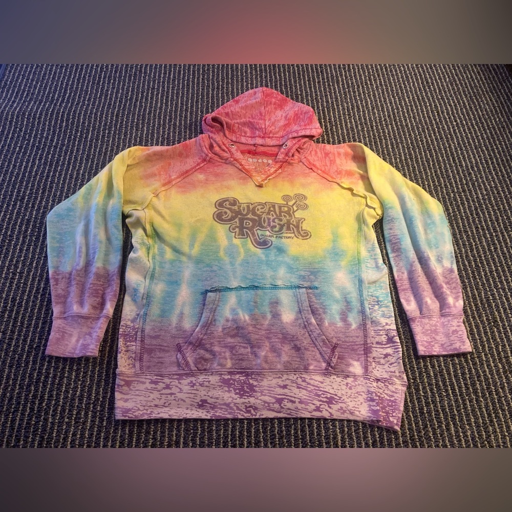 RARE Women’s Large Sugar Rush Sugar Factory Las Vegas Tie Dye Sweatshirt Hoodie